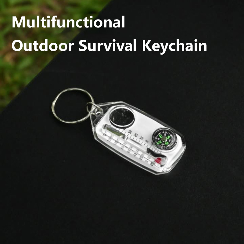 Compass Keychain Mini - อุปกรณ์กลางแจ้ง เข็มทิศ เทอร์โมมิเตอร์ แว่นขยาย 3 in