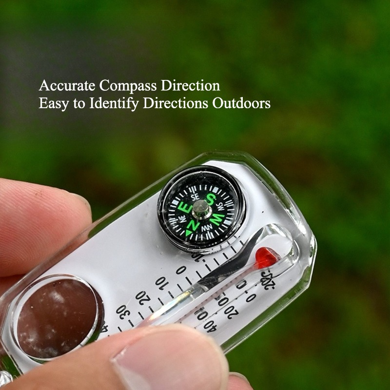 Compass Keychain Mini - พวงกุญแจเข็มทิศเอาตัวรอดกลางแจ้ง, เข็มทิศขนาดเล็กพกพาพร้อมเทอร์โมมิเตอร์และแว่นขยาย